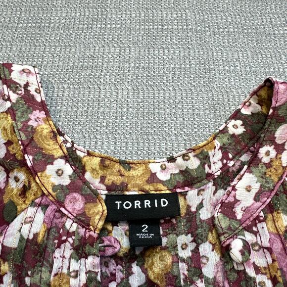 Torrid Shirt Womens 2 / 2x Crinkle Chiffon Smocked Blouse Cottagecore Boho - Picture 2 of 9